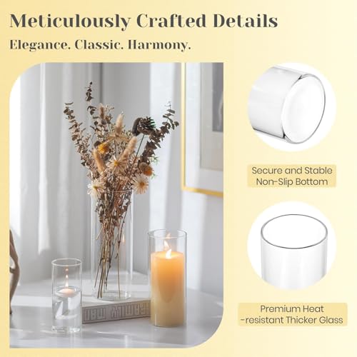 Hewory Hurricane Glass Candle Holders: 6 PCS Clear Hurricane Candle Holders for Pillar Candles Floating Candles, Glass Cylinder for Table Centerpieces Christmas Wedding Party Holiday Home Decor