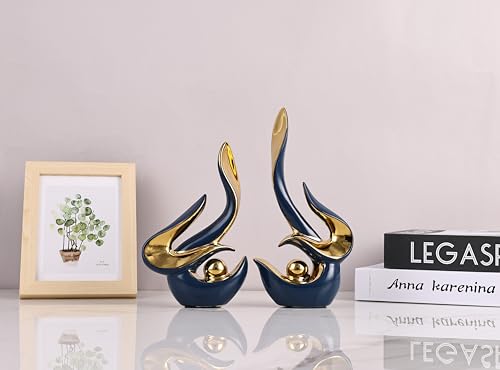 WUBIANJIE Mid Century Modern Abstract Art Home Decor Accent,Porcelain Statues for Living Room Coffee Table Centerpieces for Dining Room,Ceramic Sculptures and Gold Knick Knacks - color: Blue Gold