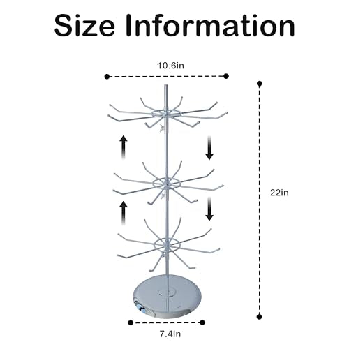 3 Tier Jewelry Holder with 8 Hooks Adjustable Height Chrome Countertop Spinner Display Stand for Necklace & Bracelet Keychain Display - size: Standard - 24 hooks