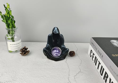 Black Goth Wizard Crystal Ball Stand Sphere Display, Natural Healing Feng Shui Glass Orb Holder Base Statue Decoration, for 30mm-50mm Sphere - style: Black Goth Wizard
