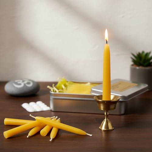 Luxury Beeswax Meditation Candles 20 Min – Mini Pure Beeswax Taper Candles with Brass Holder, Dripless 20 Minute Prayer Candles for Yoga Easter Saint Patrick’s Day, Wedding & Mother’s Day - color: 50pcs Beeswax Candles