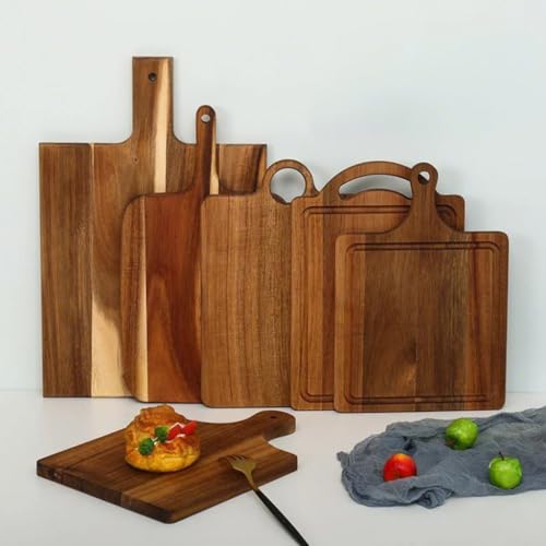 Acacia Wood Serving Board with Handle, Small Size 11" x 8"- Wooden Cutting Chopping Board for Meat, Vegetables, Bread, Charcuterie, Cheese Board - Food Serving Tray for Kitchen Appetizers - size: 7.7" Square Acacia