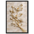 Luxury White Magnolia Flower Wall Art Gold Branch Crystal Accents Elegant 3D Floral Sculpture for Living Room Bedroom Home Decor (Black Framed,12”LX16 W)