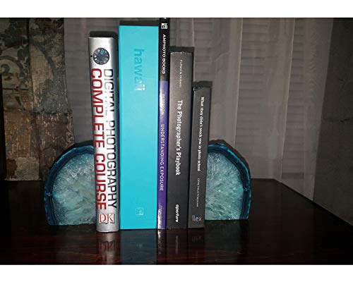 AMOYSTONE Teal/Green Agate Bookends, Heavy-Duty Large Book Ends for Heavy Books, Unique Sujetalibros 6-8 LBS with Rubber Bumpers, Perfect for Office Bookshelf and Home Decor - color: Teal, size: 6-8 Pounds