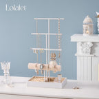 Lolalet Jewelry Holder Tree with Velvet Tray, 4 Tiers Necklace Display Stand Rack with Ring Slots Organizer for Earrings Bracelets Bangles Ring, Valentine's Day Gift -White - color: White