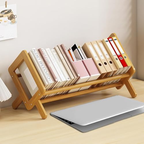 Wood Tilting Bookcase in Living Room/Home/Office, Desktop Book Shelf Organizer Bookshelves Storage Rack for CDs/Magazine/Books Display (Yellow, 16"-L) - color: Yellow, size: 16"-L