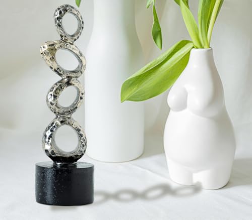 Modern Abstract Resin Sculpture - Irregular Gold Oval Rings with Black Cylindrical Base for Elegant Home & Office Decor