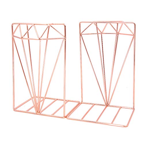Winterworm Metal Bookends Book Ends Heavy Duty Modern Decorative for Bedroom Library Office School Book Display Desktop Organizer Gift (Diamond Rose Gold) - color: Diamond Rose Gold