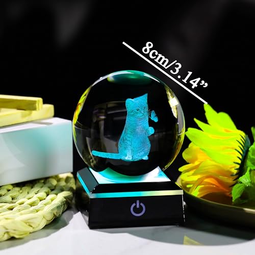 3D Cat Crystal Ball Cat Lover Gifts for Women 3D Cat Figurines Home Decor Cat Collectibles Snow Globes Gift for Girl Cat Lamp for Bedroom Unique Cat Gifts for Her - style: Cat