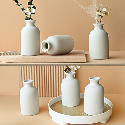 Modern White Small Ceramic Vase Set of 12 for Living Room Bedroom 4.72'' Minimalist Fresh Flower Vases for Home Decor Office Centerpieces Fireplace Nordic Style Gift for Fake Plant 12 Pack - color: 12 Pack White - Style 4