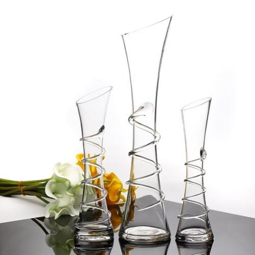 Hand-Made Blown Art Bud Glass Vase, Clear Glass, Oblong Shape, Modern Style, Thread Pattern, Stemless, Perfect for Home Decorations