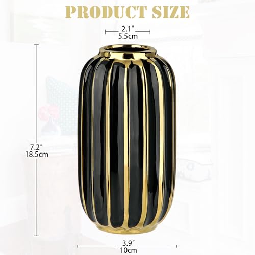 Briful Gold Plated Lantern Ceramic Vase Home Decor Creative Design Porcelain Decorative Flower Vase 8.66'' Black Ceramic Vases for Wedding Anniversary Decoration - color: 8.66'' Tall-black
