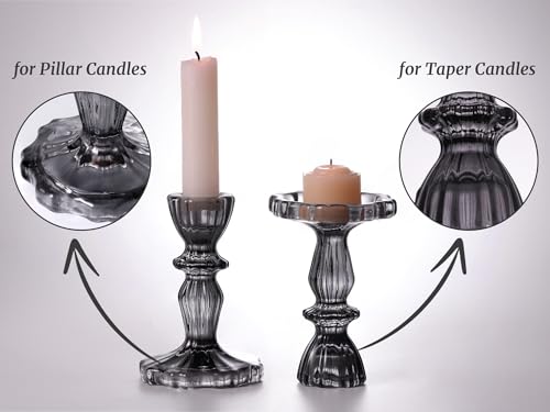 12pcs Taper Candle Holders, Black Candlestick Holders, Glass Candle Holder - Vintage Flower Design Candle Holders for Wedding, Home Decor, Halloween Decor (Black) - color: Black