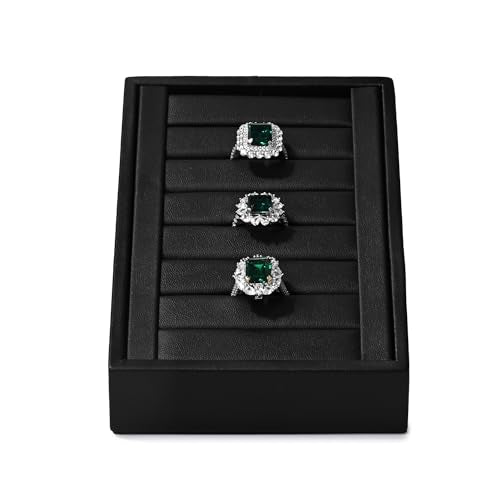 Oirlv Premium PU Leather Ring Tray Display Stand Slotted Ring Showcase Display Jewelry Organizer Jewelry Holder for Trade Show(Black) - color: Leather black
