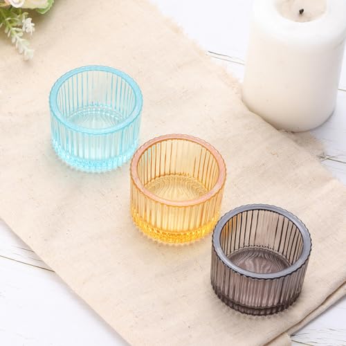 PATIKIL 4 Pcs Tealight Candle Holder, Tea Lights Candle Holder Glass Votive Candle Holders Glass Candle Holders for Table Centerpiece Decor Wedding Dinner Party, Pink - color: Pink