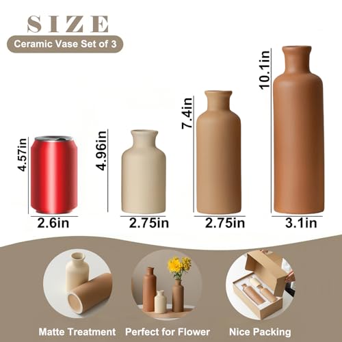 Modern Ceramic Vase Set of 3, Neutral Colors, Decorative Bottles for Home, Earth Tone Farmhouse Rustic Decor, Housewarming Gifts, Wedding Gifts, Birthday Gifts for Women(Coffee Mix) - color: Coffee Mix