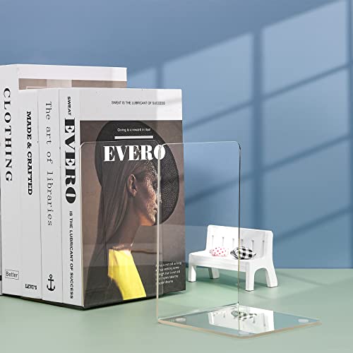 Adwikoso Clear Acrylic Book Ends, 6 Pcs Bookends for Shelves, Non-Slip Book Holder Stand, Decorative Book Stoppers for Heavy Duty Books Office Desktop Organizer