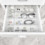 Manalete Drawer Organizers Set of 12, 4 Sizes Clear Plastic Drawer Organizers and Storage Bins for Kitchen, Bathroom, Office, Dresser Desk Drawer Organizer Tray for Jewelry, Makeup, Junk, Gadgets
