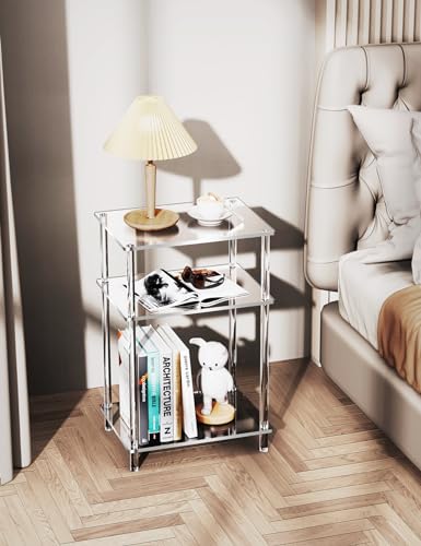 Acrylic Side Table Clear 3-Tier End Table for Living Room, Office, Hallway, Bedroom Small Bedside Table - size: Small