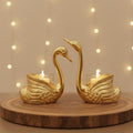 Golden Swan Decor Set of 2 Tealight Candle Holder with Glass Cups Multipurpose Mini Planter & Table Decor Luxury Metal Home Decoration Gift