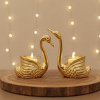 Golden Swan Decor Set of 2 Tealight Candle Holder with Glass Cups Multipurpose Mini Planter & Table Decor Luxury Metal Home Decoration Gift