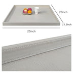 25 x 25 inches Luxury Leather Square Oversized Service Tray, Ottoman & Coffee Tray for Family Dinner, Out-of-House Picnic & Party (25 inch Beige) - color: 25 Inch Beige