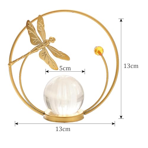 Fenteer Leaf Sculpture Metal Leaf Statue Art Figurine Crystal Ball Ornament Iron with Wood Base Elegant Decoration Suitable for Bedroom Living Room Office GIF
