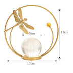Fenteer Leaf Sculpture Metal Leaf Statue Art Figurine Crystal Ball Ornament Iron with Wood Base Elegant Decoration Suitable for Bedroom Living Room Office GIF