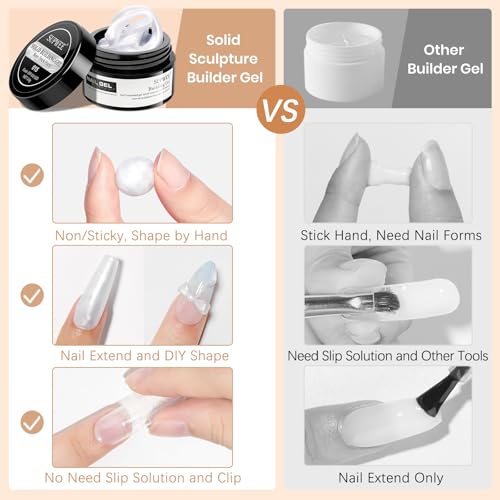 3d Gel Nail Art Sculpture Non Stick Hand Molding Gel for Nails Multifunctional Solid Builder Gels for Extension Carving Sculpting Beauty Charms for Beignner and Salon DIY - color: Clear&Pink&Pearl White