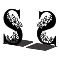 Peacoblue Metal Bookends for Shelves, Modern Decorative Heavy Duty Study Book Ends Stoppers for Office, Desk, Shelf, Room 5.3"x4.3"x7.1" Cast Iron Simple Tall Bookends 1 Pair (Letter S with Flower) - style: Letter S with Flower