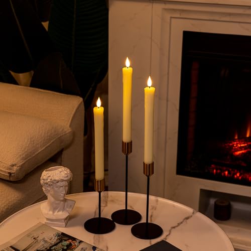 Homemory Real Wax LED Flameless Taper Candles with Remote Timer, 9.6 Inches Ivory Fake Candlesticks, Dripless Battery Operated Window Candle with 3D Flickering Flame for Fireplace Xmas Halloween - style: Farmhouse - Ivory 9.6"