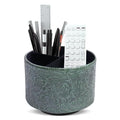 lizimandu Round Leather Art Supply Organizer,Remote Control Holder,360 Degree Spinning,Multi-Functional Pencil Holder,4 Compartments Desktop Stationary Organizer(1-Carved Metal Green1) - color: 1-Carved Metal Green1