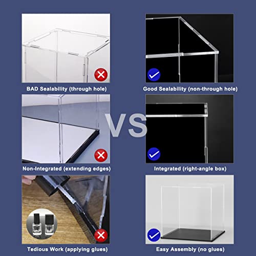 SVENJBB Acrylic Display Case, 6x6x7.8 Inch Rectangle, Clear Acrylic Boxes with Matte Black Base and Lid for Collectibles and Figures