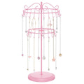 iDavosic.ly 2 Tier Rotating Necklace Holder Organizer with 42 Hooks, Adjustable Metal Bracelet Display Stand Rack, Extra Tall Keychain Spinning Tree Tower for Women, Pink - color: Candy Pink