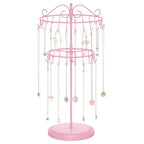 iDavosic.ly 2 Tier Rotating Necklace Holder Organizer with 42 Hooks, Adjustable Metal Bracelet Display Stand Rack, Extra Tall Keychain Spinning Tree Tower for Women, Pink - color: Candy Pink