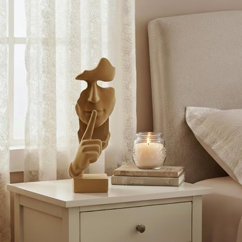 Velvet Flocked Thinker Sculpture for Room Decor, Flocked Mask Collectible Figurines Modern Abstract Art Statue for Home, Bookshelf, Office, Desk Decor (Brown) - color: Nospeak-brown