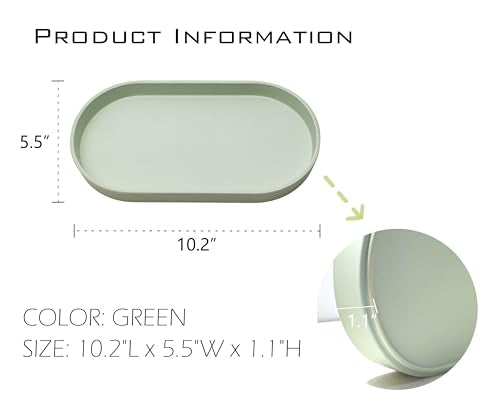 Green Small Tray (10 inch), Oval Tray for Kitchen Counter, Bathtub Bathroom Vanity Items, Countertop Organizer, Coffee Accessory, Bar, Serving Seasoning, Salt and Pepper, Soap, Perfume. - color: Green, size: 10.2" x 5.5" x 1.1"
