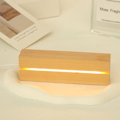 Led Light Display Base - 4pcs Rectangle LED Display Stand with Dimmable Warm Light Lamp, Wood Art Lights Display Pedestal for Crystal Glass Resin Art Home Decor