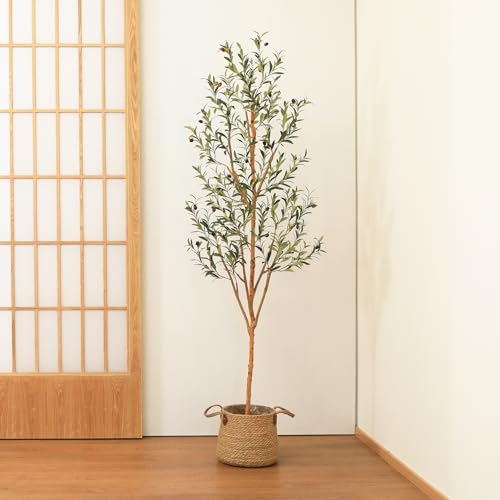 Kazeila Artificial Olive Tree 6FT Tall Faux Silk Plant for Home Office Decor Indoor Fake Potted Tree with Wood Branches and Fruits - size: 6ft