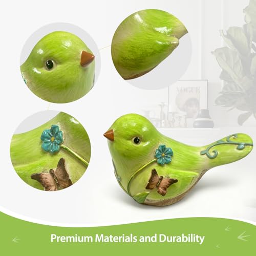 4.3 Inch Green Hand-Painted Resin Bird Figurine, Ceramic Look High-Gloss Bird Sculpture Decor for Home Shelf Living Room Tabletop, Ideal Spring Housewarming Birthday Gift - color: Green