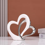 LCCCK Dubble Heart Statue Sculpture - Ceramic Heart Figurines Porcelain, Modern Love Statues Couple Romantic Bedroom Table Mantel Decor - Wedding Valentine Day Ornament