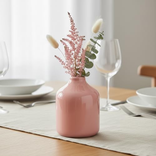 Sunddo Cute Pink Vase for Flowers - 5 Inch Small Ceramic Vase for Flowers, Modern Minimalist Decorative Vases Home Decor, Office Desk, Window Sill Decor, Valentine's Day Gift - color: Pink, size: 5 inch