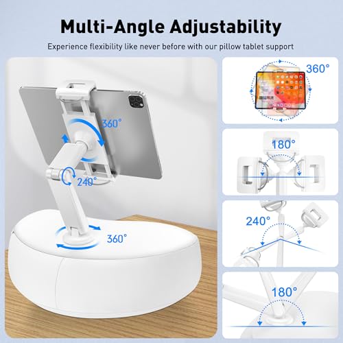 AboveTEK Tablet Pillow Stand for Bed, Hands-Free 360° Adjustable iPad Pillow Holder for Lap Reading w/Soft Bean Bag, Ideal Gift for Mom, Fits 4.7" to 12.9" Tablet, Phone, Kindle, White - color: White