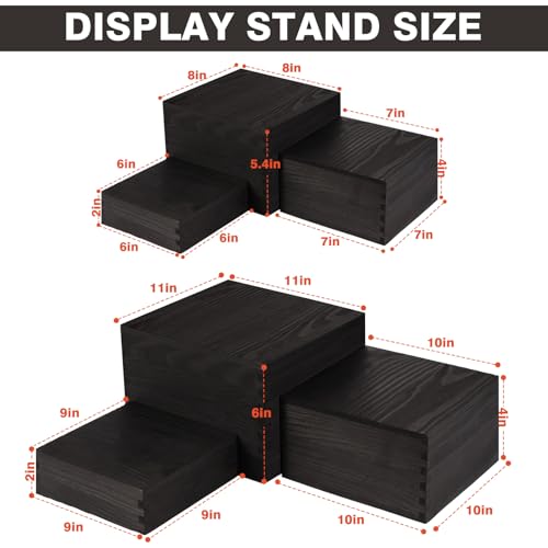 6 Pack Wood Cake Cupcake Stand Buffet Risers, Wooden Display Stand Wood Display Riser, Square Food Display Risers for Party Wedding Birthday Home (6" 7" 8" 9" 10" 11") - color: Black 6pcs (6" 7" 8" 9" 10" 11")