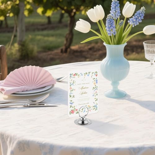 Urban Deco 16 PK Table Card Holder Place Card Holders Steel Card Holders for Photos, Food Signs, Memo Notes, Weddings, Restaurants, Birthday (Silver) - color: Silver