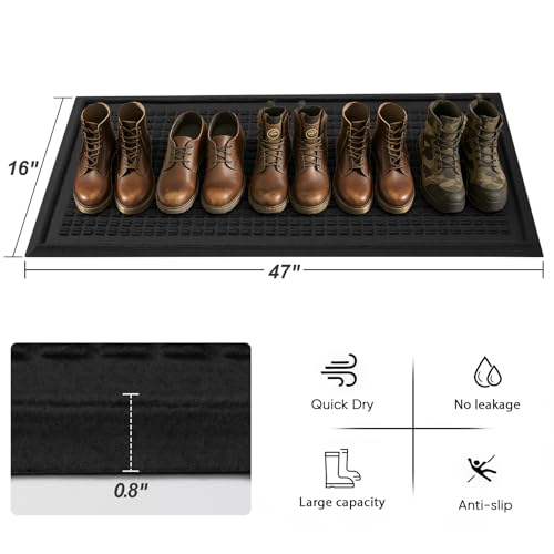 HIYARD Boot Tray for Entryway, Non-Slip Shoe Tray Drying Mat, Waterproof Boot Mat for Muddy Boots, Heavy Duty Shoe Storage Trays, Indoor/Outdoor Use, 16x47 inches, Black - color: Black, size: 16" x 47"