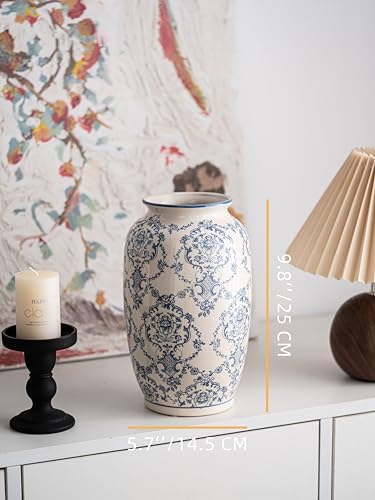 Blue and White Vase, Vintage Blue Ceramic Flower Vessel,Ceramic vases for Home Decor,Vintage Vase for Home Decor, Living Room, Shelf, Office, Rustic Table Centerpiece (Blue and white-01, Large) - color: Blue and White-01, size: Large