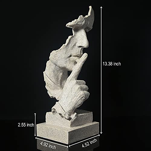 fazhongfa Thinker Statue - Silence is Gold Modern Decor Creative Abstract Art Figurine Resin Sculptures Decoration Room Home Study Office for Men Desktop Ornament (Sandstone) - color: Sandstone