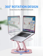 AOEVI Adjustable Laptop Stand with 360 Rotating Base, Computer Stand for Laptop Ergonimic Foldable Laptop Riser for Desk Compatible with MacBook Pro/Air Notebook up to 16 Inches,Pink - color: Pink