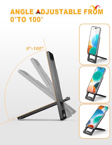 Aoviho Phone Stand for Desk, Ultra-Thin Foldable Aluminum Phone Holder, Portable Travel & Office Cell Phone Stand Compatible with iPhone 17 16 15 14 13 12 Pro Max, Fits 3.7"-7" Devices, Black - color: Black